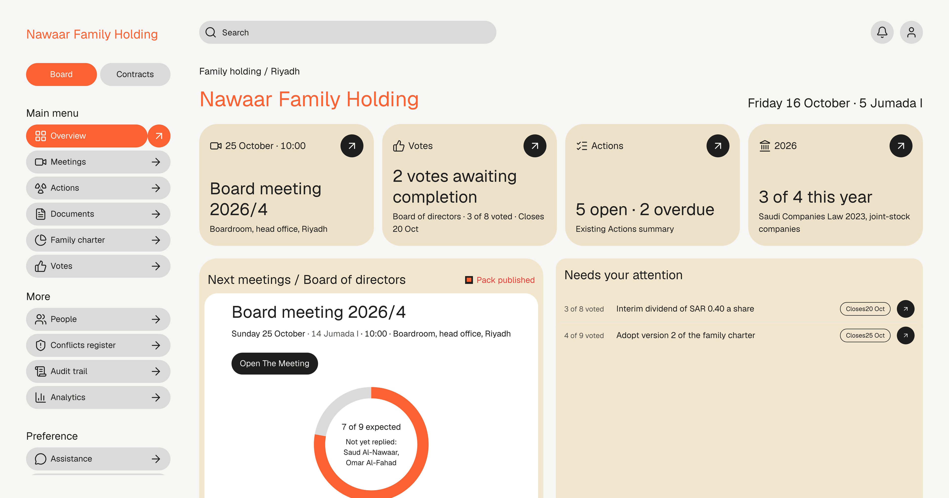 The overview in English beside the same screen in Arabic, right to left.